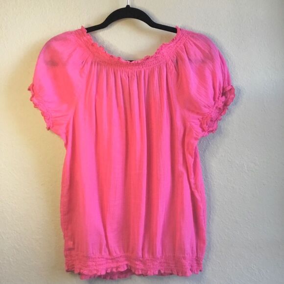 Bright pink wench peasant milkmaid style blouse orange embroidery cottaecore - Picture 2 of 4